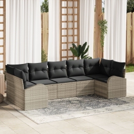 Juego de Sofás de Jardín  Juego de 7 Cojines Negros, Estructura Beige