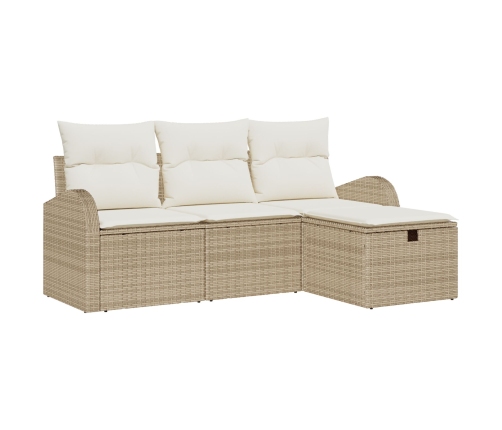 Conjunto de Sofá de Jardín de 4 Piezas con Cojines Beige de Poliratán