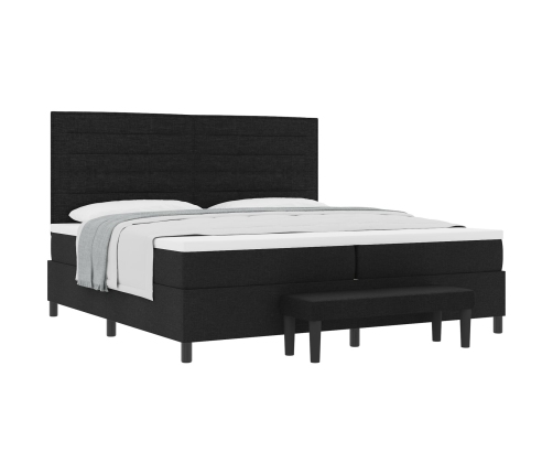 Cama de Base de Caja  con Colchón y Banco Negro 200x200 cm Tela