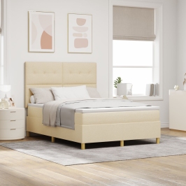 Cama con Somier y Colchón Crema 160x200 cm Tela