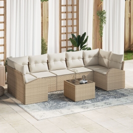 Conjunto de Sofá de Jardín  de 8 Piezas con Cojines Beige de Poliratán