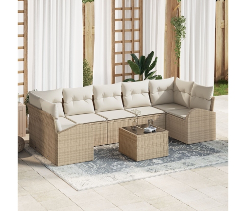 Conjunto de Sofá de Jardín  de 8 Piezas con Cojines Beige de Poliratán