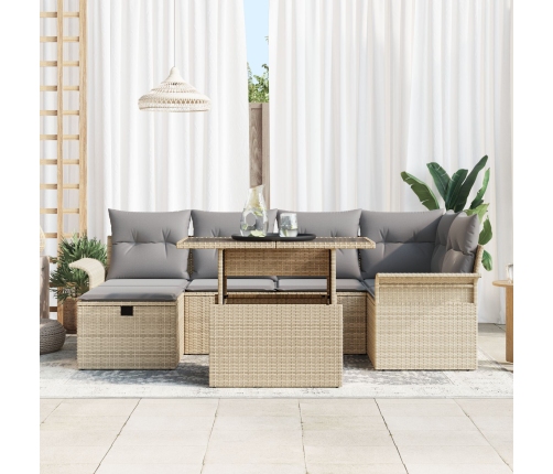 Conjunto de Sofá de Jardín de 7 piezas con Cojines Beige Ratán Sintético
