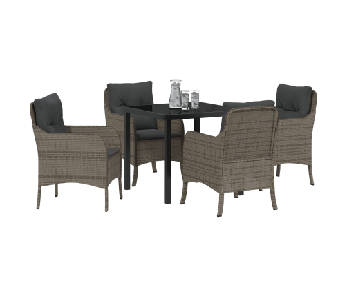Conjunto de Comedor de Jardín  de 5 Piezas con Cojines Gris Poliratán