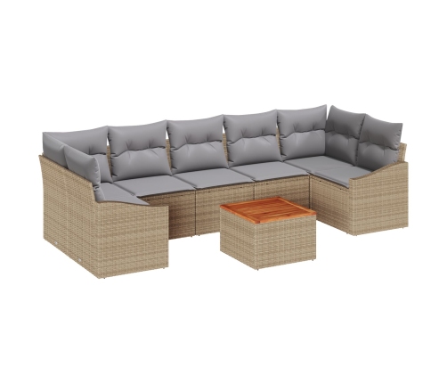 Set de Sofá de Jardín de 8 piezas con Cojines Beige Ratán Polimérico Acacia