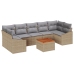 Set de Sofá de Jardín de 8 piezas con Cojines Beige Ratán Polimérico Acacia
