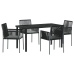 Conjunto de Comedor de Jardín  de 5 Piezas con Cojines Negro Poliratán