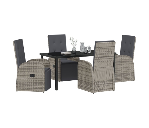 Juego de Comedor de Jardín de 5 Piezas con Cojines Gris Poliratán