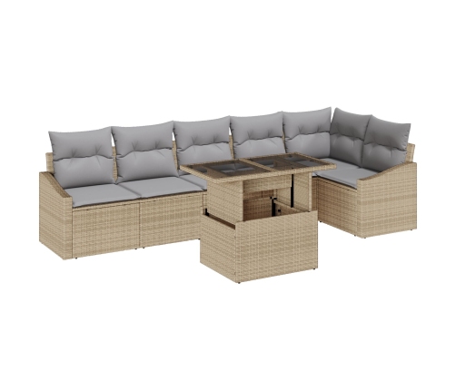 Juego de Sofá de Jardín Set de 7 Beige (estructura), Gris (cojines)