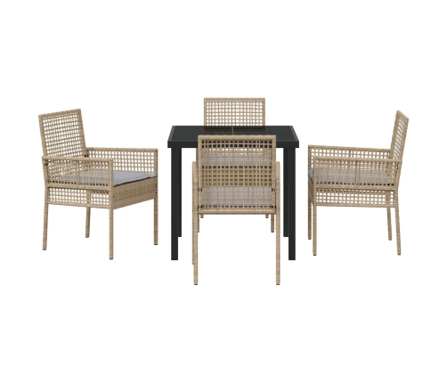Conjunto de Comedor de Jardín  de 5 Piezas con Cojines Beige de Ratán