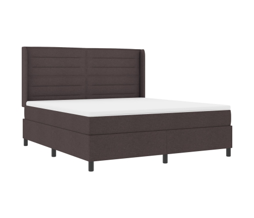 Cama con somier y colchón  marrón oscuro 180x200 cm tela