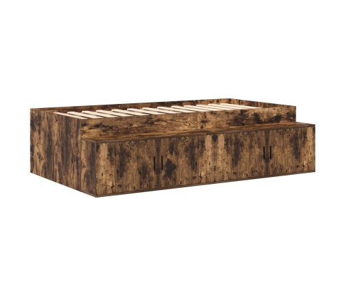 Estructura de Cama de Almacenamiento Roble Ahumado Madera Maciza
