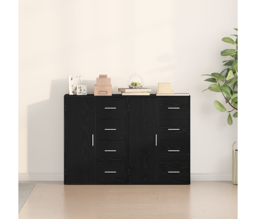 Aparador Juego de 2 Roble Negro Madera, Mangos de Metal Mediano