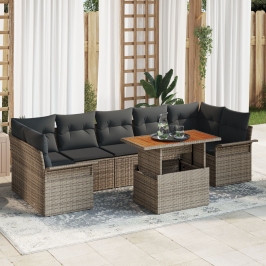 Sofás de Jardín de 8 Piezas con Cojines Gris Poliratán Acacia