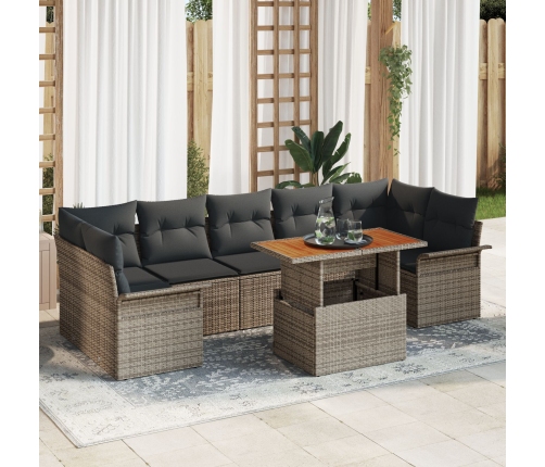 Sofás de Jardín de 8 Piezas con Cojines Gris Poliratán Acacia