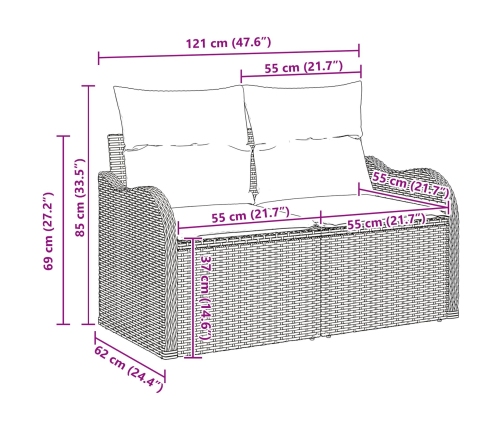 Set de Sofá de Jardín  de 3 Piezas con Cojines Marrón Rattan Poli