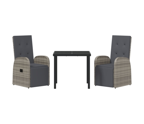 Set de comedor de jardín de 3 piezas con cojines Ratán Poliéster Gris