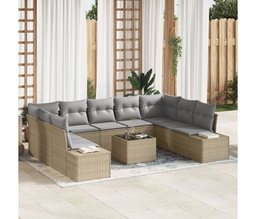 Juego de Sofás de Jardín Set de 10 Beige y gris Ratán Polietileno