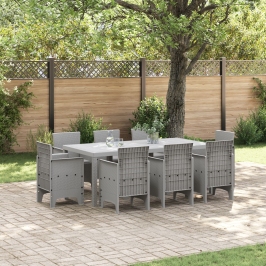 Juego de Comedor de Jardín de 9 Piezas con Cojines de Ratán Sintético Gris Claro