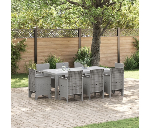 Juego de Comedor de Jardín de 9 Piezas con Cojines de Ratán Sintético Gris Claro