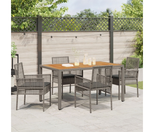 Conjunto de Comedor de Jardín  de 5 Piezas con Cojines Gris Poliratán