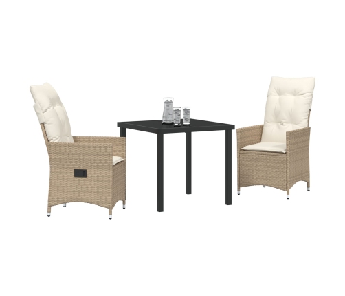 Set de Comedor de Jardín de 3 Piezas  con Cojines Beige Poliratán