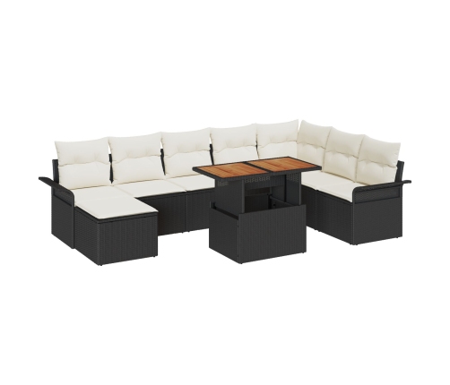 Conjunto de Comedor de Jardín de 9 Piezas con Cojines Negro Poliratán Acacia