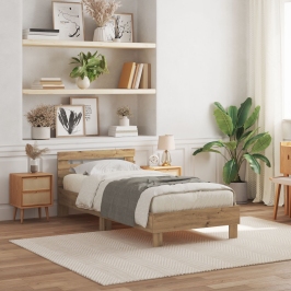 Cama  con luces LED Roble Artesanal 75x190 cm Madera técnica
