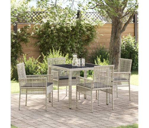 Set de Comedor de Jardín de 5 Piezas con Cojines Gris Claro de Poliratán