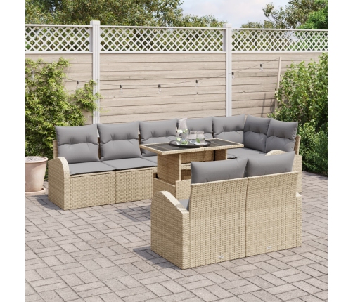 Conjunto de Sofá de Jardín de 9 Piezas con Cojines Beige de Ratán Sintético