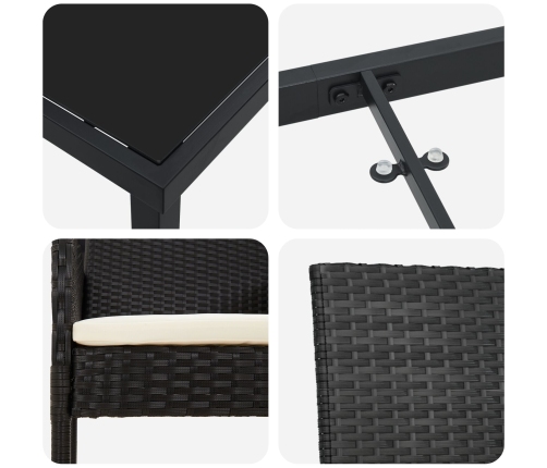 Set de Comedor de Jardín de 5 Piezas  con Cojines Negro Poliratán