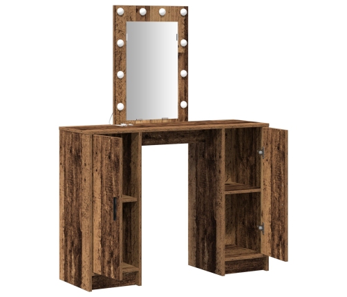 Mesa de Maquillaje con Luces LED Madera Vieja 102x33x135 cm