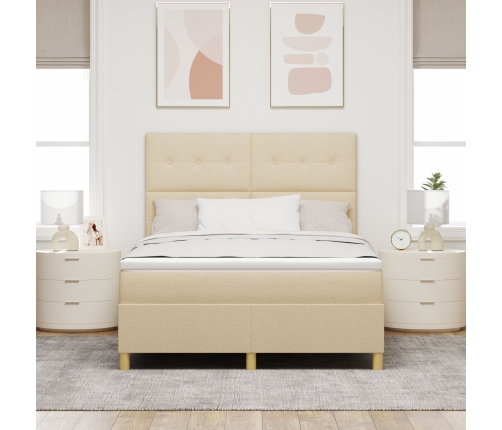 Cama con Somier y Colchón Crema 160x200 cm Tela