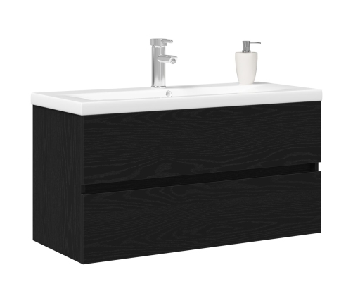 Armario de Pila  con Lavabo Integrado Roble Negro Madera Elaborada, Armario de Pila  Roble Negro 90x38,5x45 cm Madera Elaborada