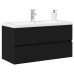 Armario de Pila  con Lavabo Integrado Roble Negro Madera Elaborada, Armario de Pila  Roble Negro 90x38,5x45 cm Madera Elaborada