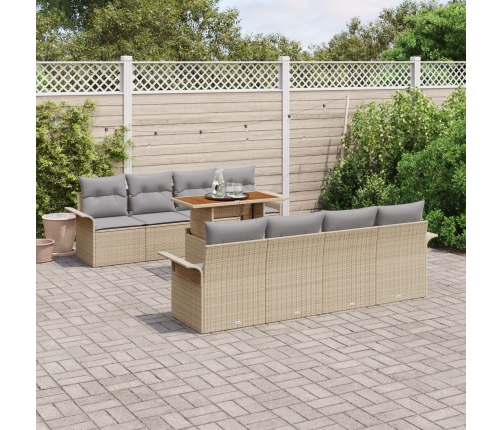 Juego de Sofá de Jardín de 9 Piezas con Cojines Beige Ratán Poli Acacia
