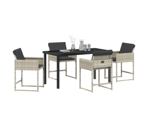 Set de comedor de jardín de 5 piezas con cojines de ratan PE gris claro