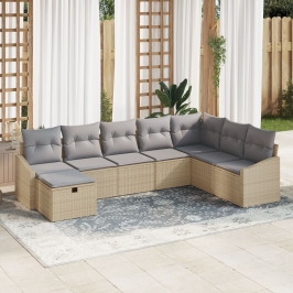 Conjunto de Sofá de Jardín de 8 Piezas con Cojines Ratán Poli Beige