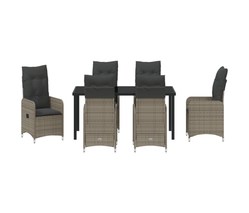 Conjunto de Comedor de Jardín de 7 Piezas con Cojines en Poliratán Gris