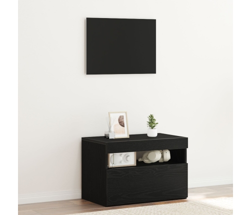 Mueble de TV  con luces LED Negro Roble 60x35x40 cm de madera