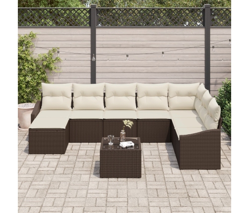 Conjunto de Comedor de Jardín de 8 Piezas con Cojines en Gris Poliratán