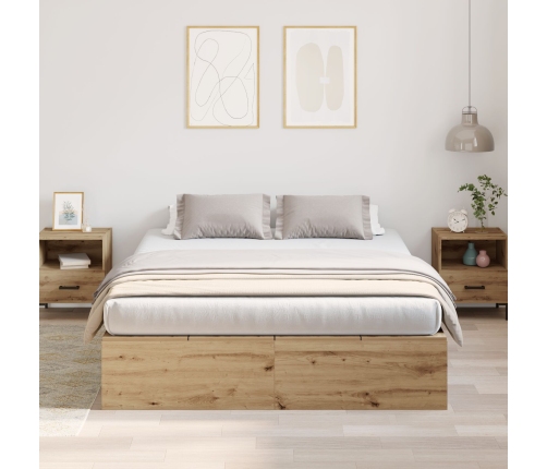 Cama con Almacenamiento Roble Artesanal Madera Elaborada Doble