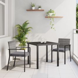 Juego de Comedor de Jardín de 3 Piezas Gris Poliratán