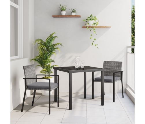 Juego de Comedor de Jardín de 3 Piezas Gris Poliratán