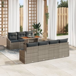 Juego de Comedor de Jardín de 8 Piezas con Cojines Gris Ratán Sintético Acacia