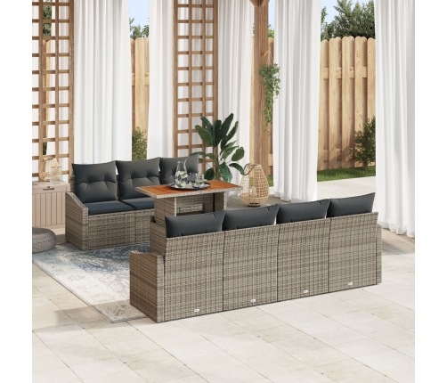 Juego de Comedor de Jardín de 8 Piezas con Cojines Gris Ratán Sintético Acacia