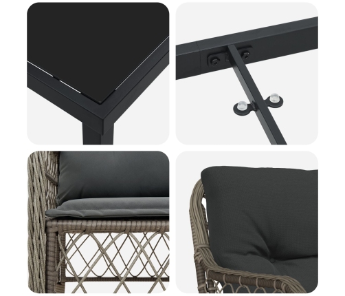 Conjunto de Comedor de Jardín de 5 Piezas con Cojines Gris Poliratán