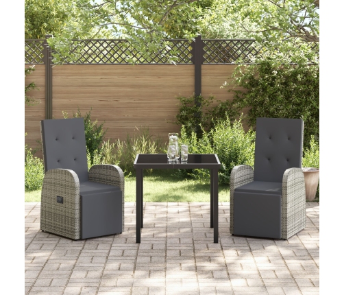Set de comedor de jardín de 3 piezas con cojines Ratán Poliéster Gris