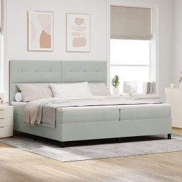 Cama Box Spring  con Colchón Gris Claro 200x200 cm Terciopelo