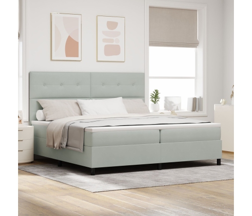 Cama Box Spring  con Colchón Gris Claro 200x200 cm Terciopelo